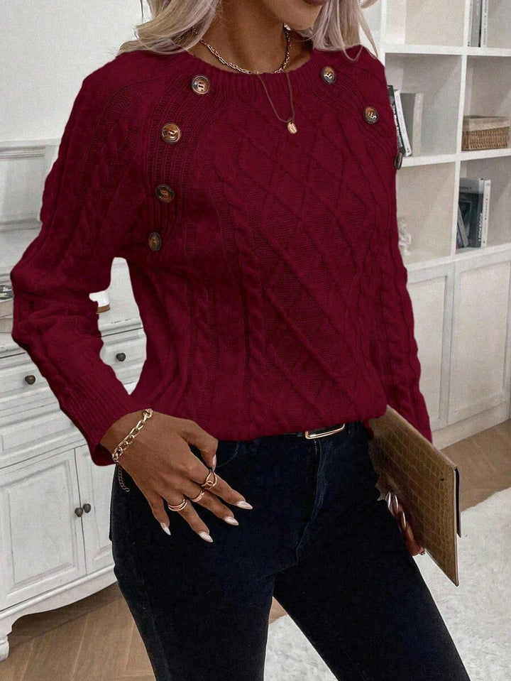 Clara – Button-Detail Cable Knit Sweater