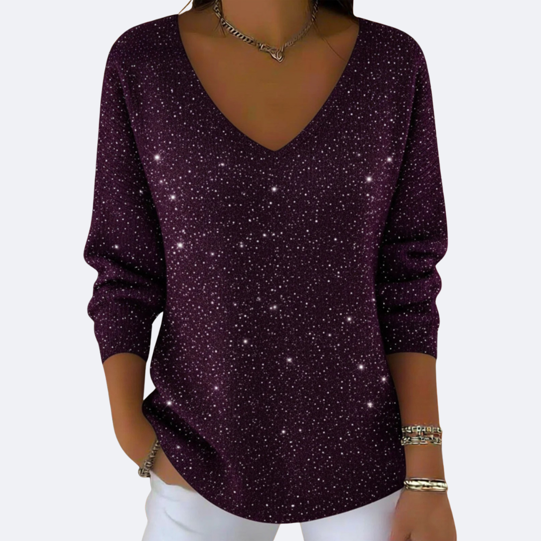 GIULIA - Elegant V-Neck Sweater with Glitter