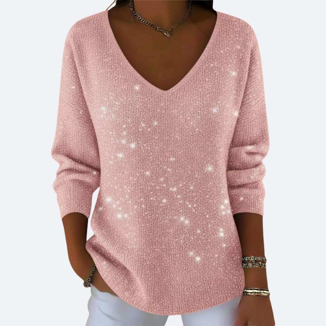 GIULIA - Elegant V-Neck Sweater with Glitter
