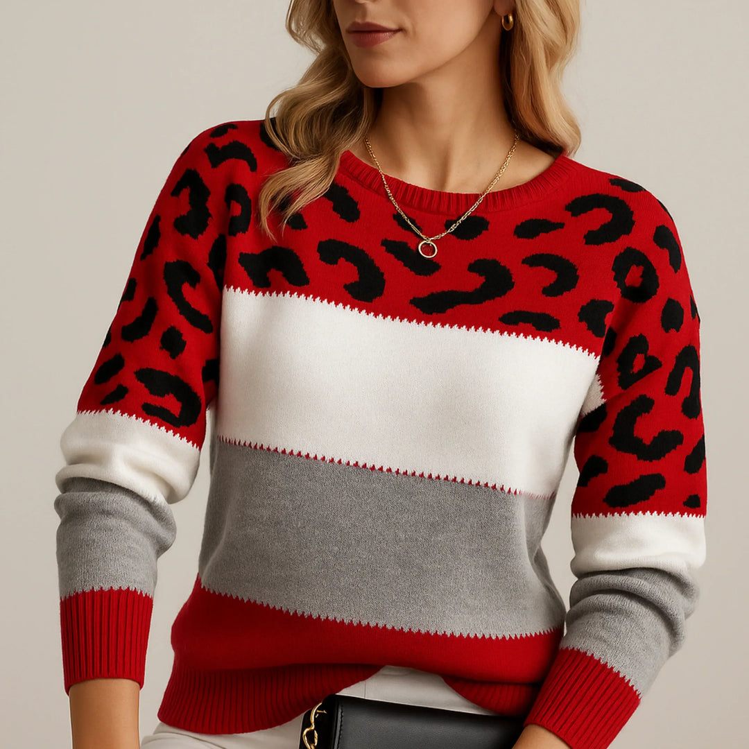 Charlene – Casual Sweater with Leopard Print
