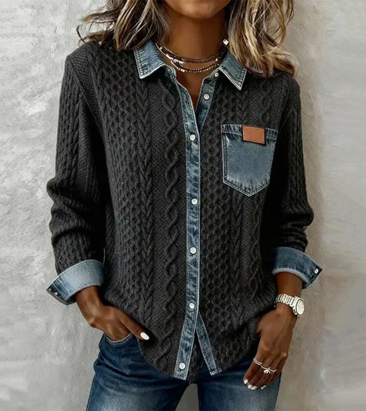 AMBRA - Patchwork Sweater with Denim Details