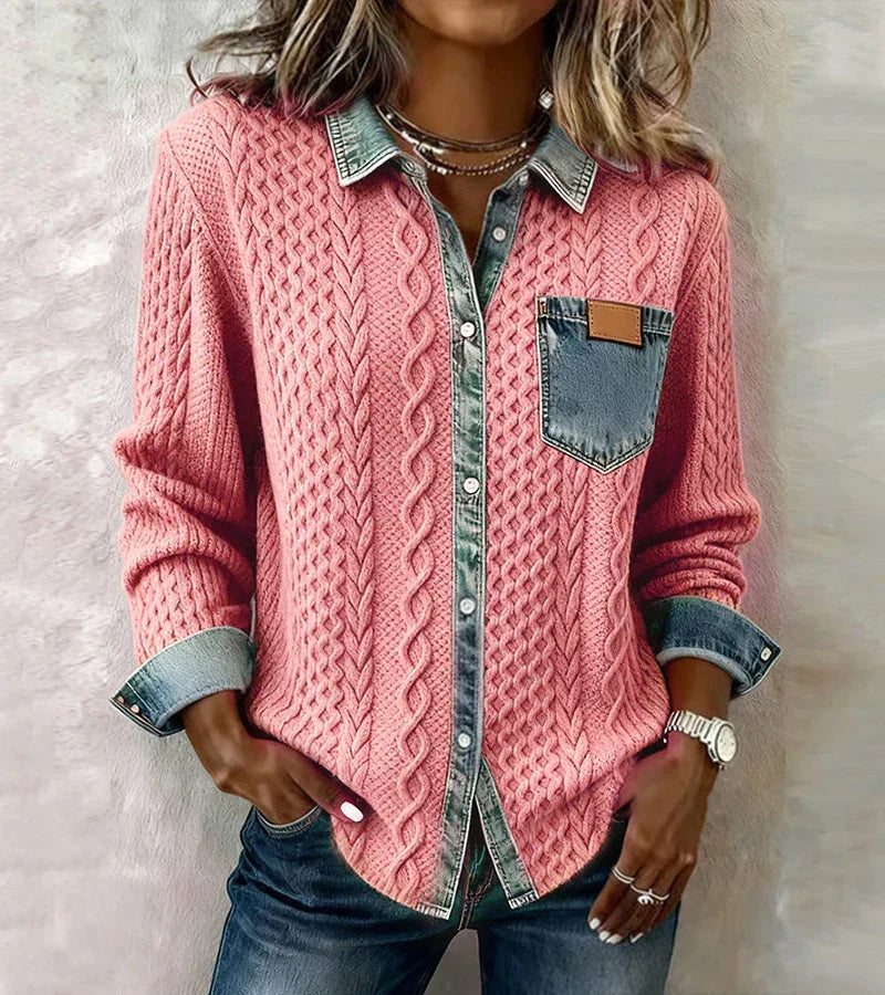 AMBRA - Patchwork Sweater with Denim Details