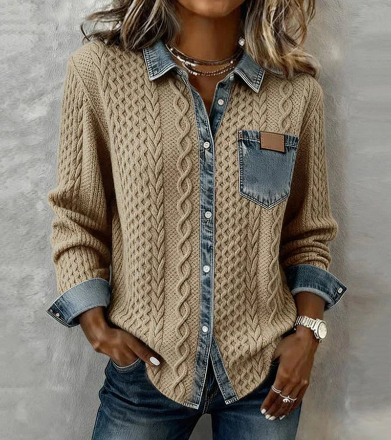 AMBRA - Patchwork Sweater with Denim Details