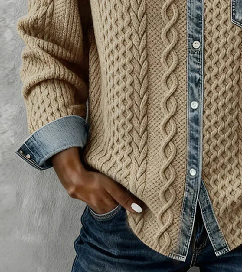 AMBRA - Patchwork Sweater with Denim Details