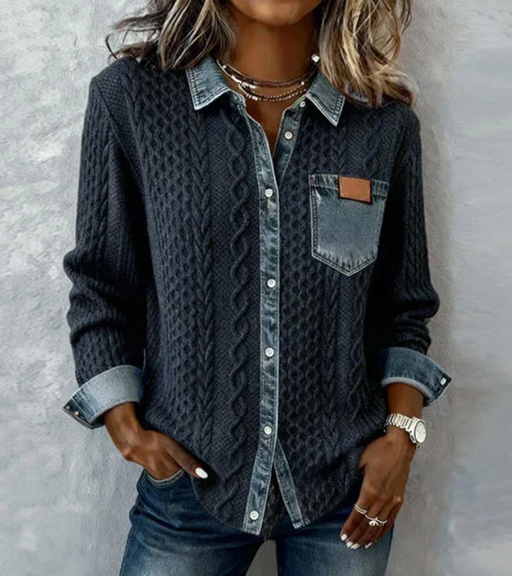 AMBRA - Patchwork Sweater with Denim Details